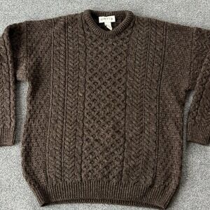 Orvis Sweater Mens Large Brown Wool Cable Knit Crewneck Fishermans Ireland VTG